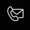 A white outline of a phone receiver and envelope on a black background.